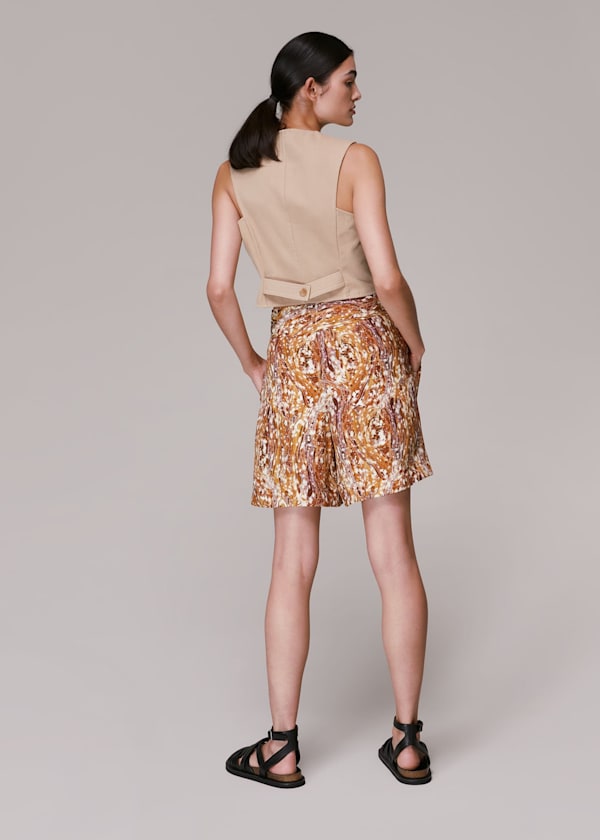 Multicolour Marble Print Silk Shorts