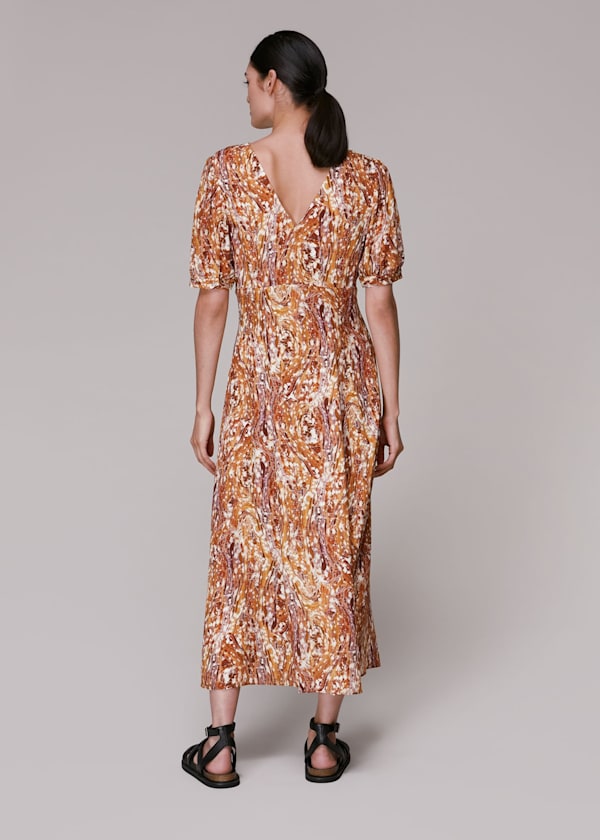 Multicolour Marble Print Silk Midi Dress