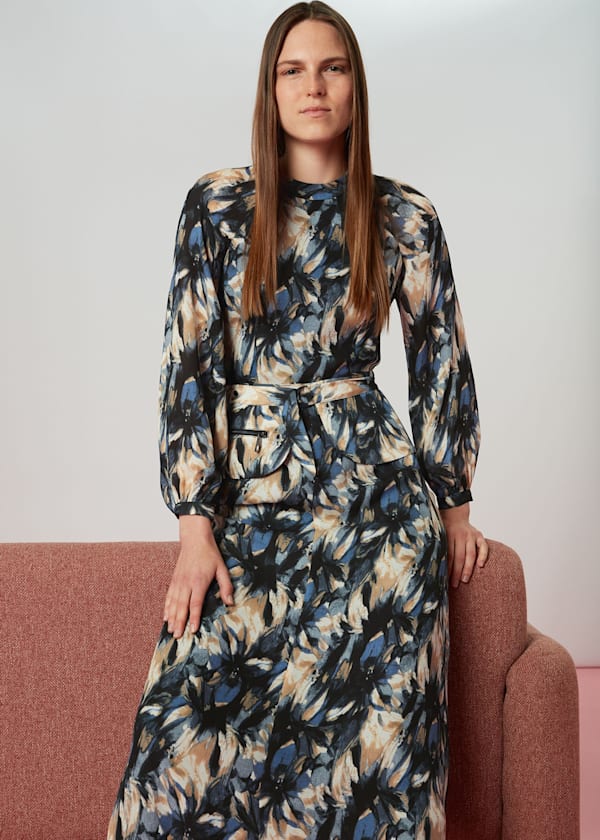 Storm Floral Silk Belted Dress