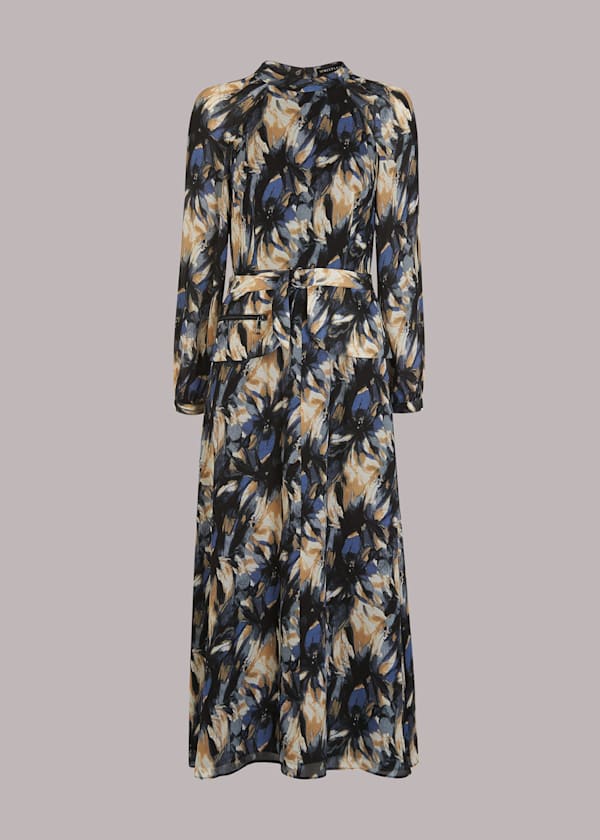 Multicolour Storm Floral Silk Belted Dress