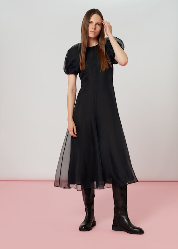 Black Organza Puff Sleeve Dress
