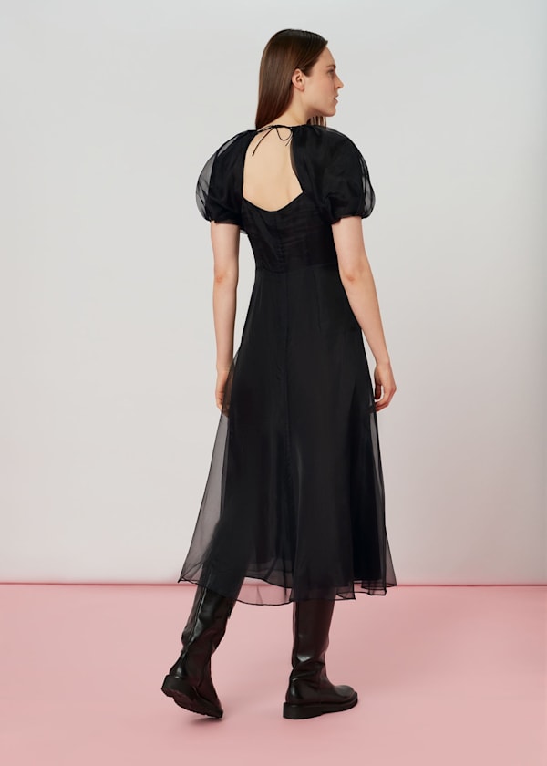 Black Organza Puff Sleeve Dress