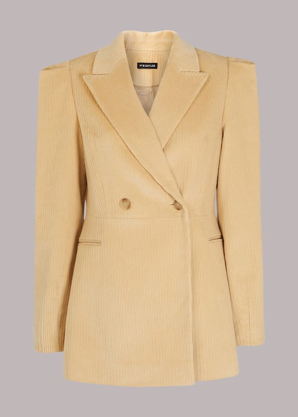 Beige Suki Cord Puff Sleeve Blazer