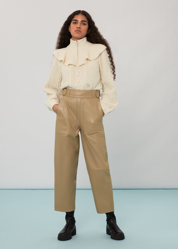 Beige Arden Panelled Leather Trouser