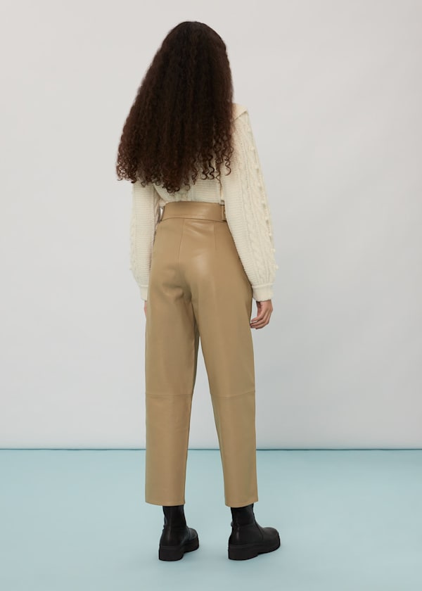 Beige Arden Panelled Leather Pants 
