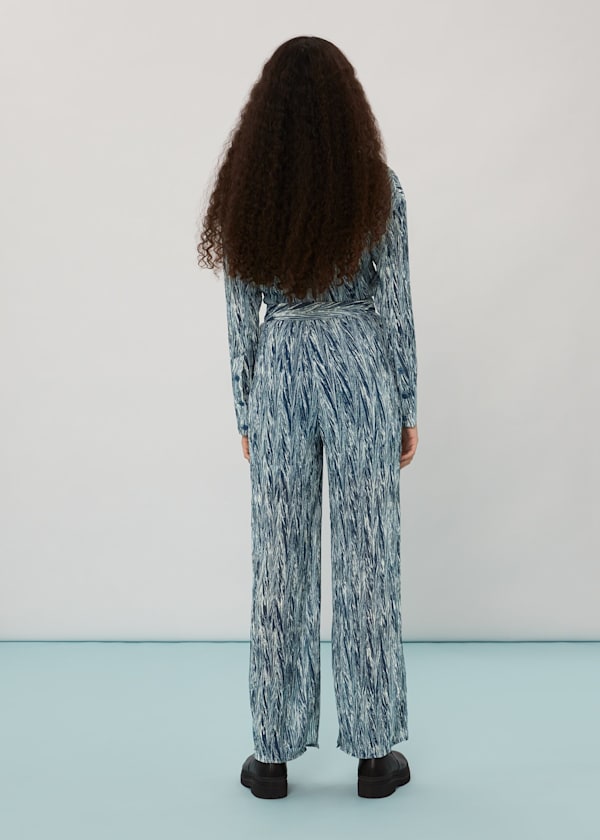 Navy Marble Stripe Plisse Trousers