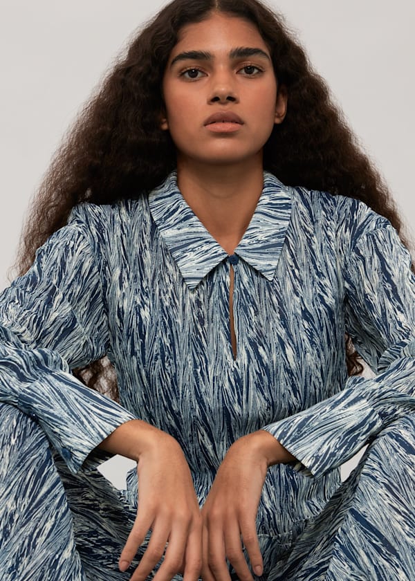Navy Marble Stripe Plisse Shirt