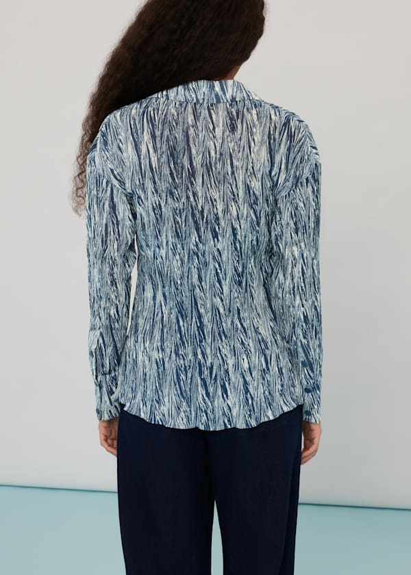 Navy Marble Stripe Plisse Shirt