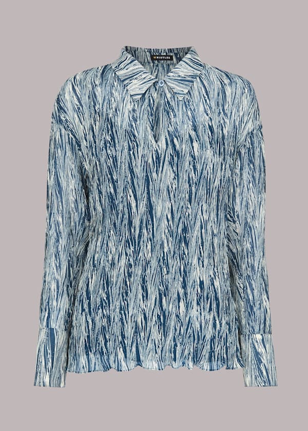 Navy Marble Stripe Plisse Shirt