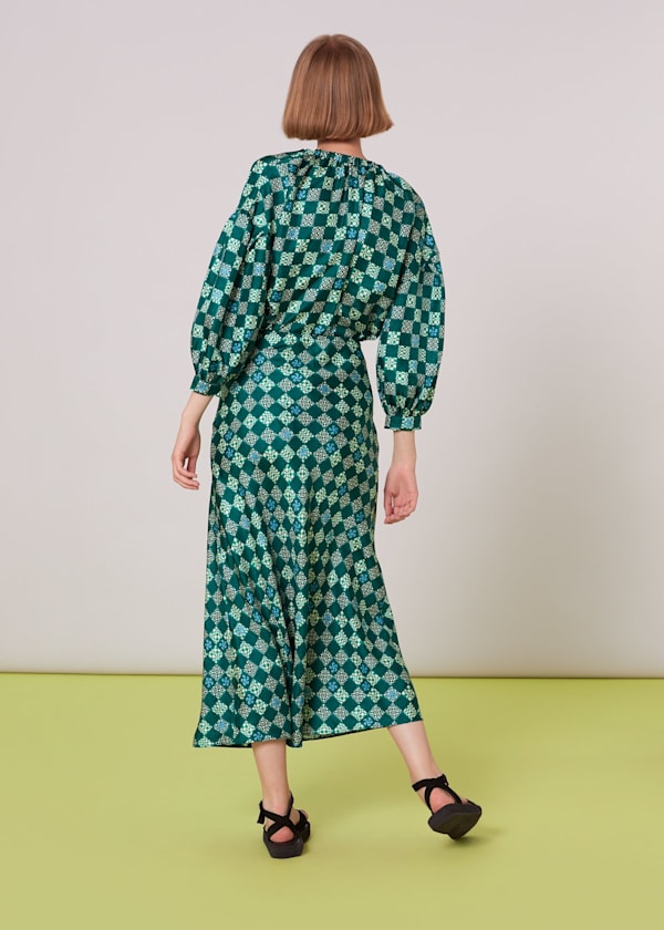 Green Silk Checkerboard Bias Skirt