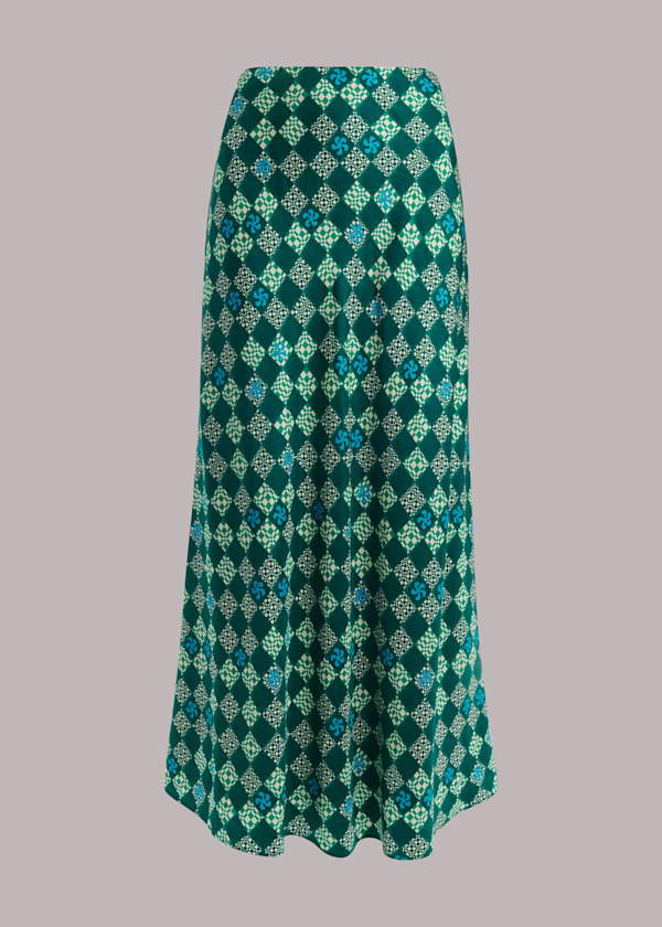 Green Silk Checkerboard Bias Skirt