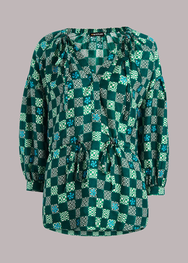 Green Silk Checkerboard Top