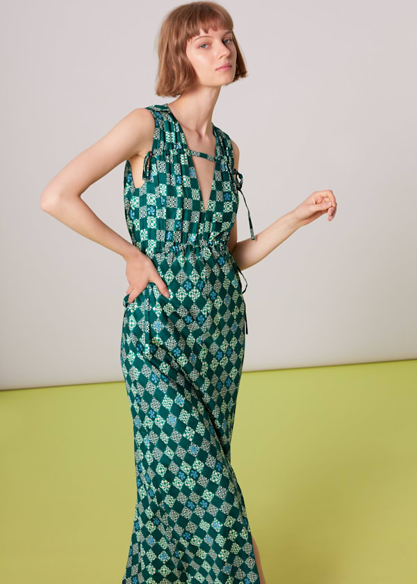 Green Silk Checkerboard Dress