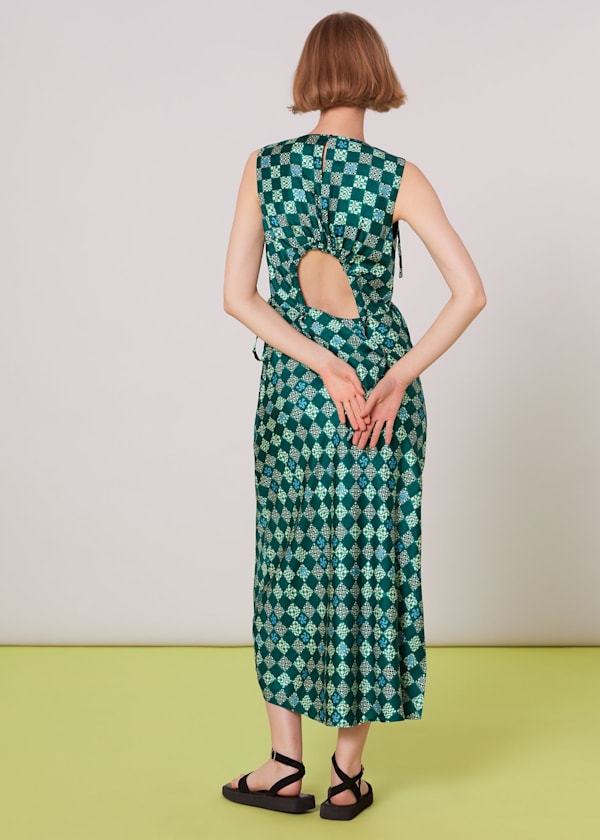 Green Silk Checkerboard Dress