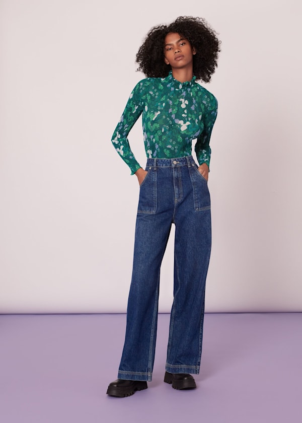 Green Kaleidoscope Plisse Top