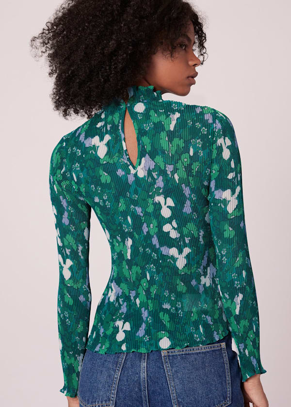 Green Kaleidoscope Plisse Top