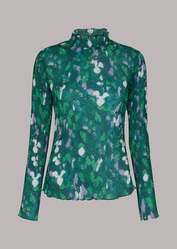Green Kaleidoscope Plisse Top