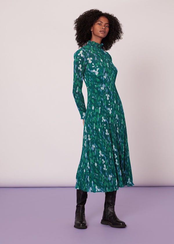 Green Kaleidoscope Plisse Midi Dress