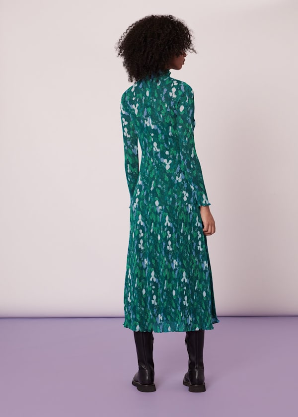 Green Kaleidoscope Plisse Midi Dress