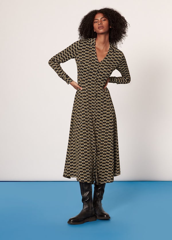 Black Tangle Check Shirt Dress
