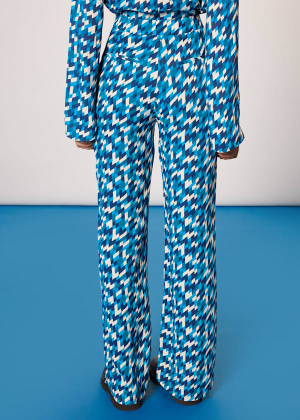 Blue Diagonal Diamond Flare Trouser