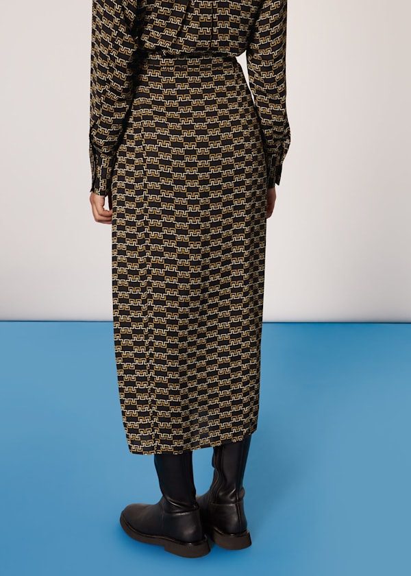 Black Tangle Check Wrap Skirt