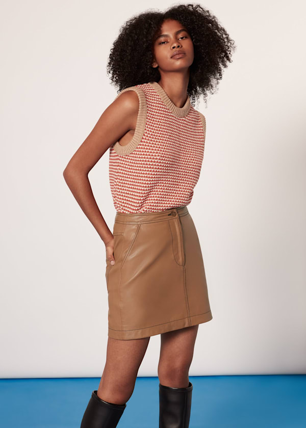 Neutral Stevie Leather Mini Skirt