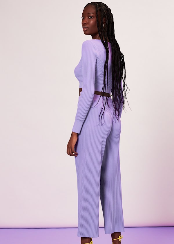 Lilac Wide Leg Rib Knit Pants 
