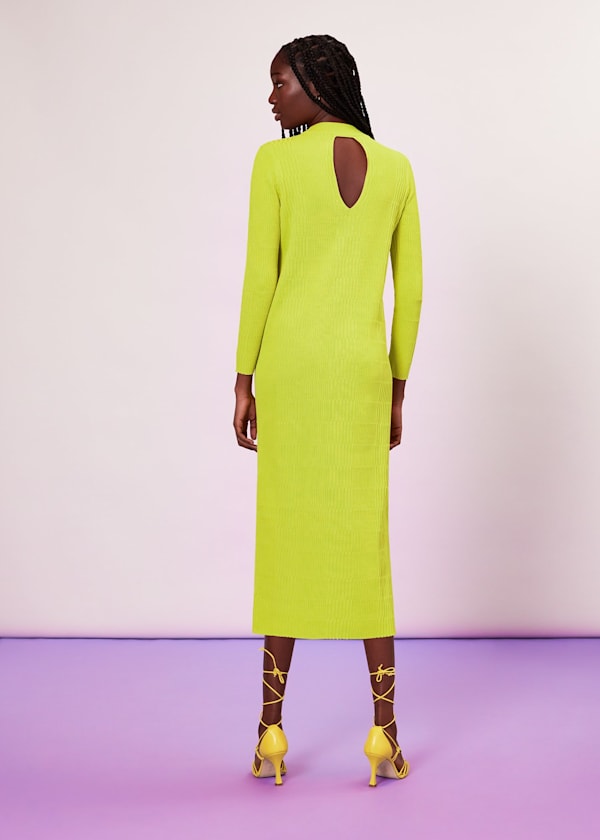 Lime Mixed Rib Knit Dress