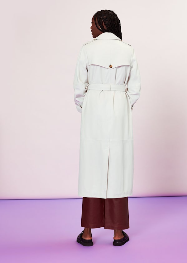 White Gemma Leather Trench Coat