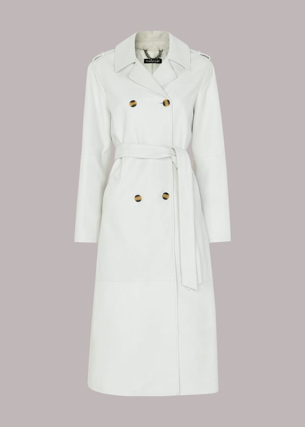White Gemma Leather Trench Coat