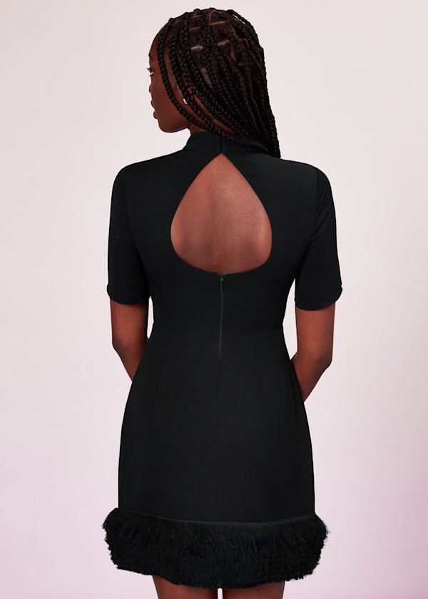 Black Fringe Detail Mini Dress