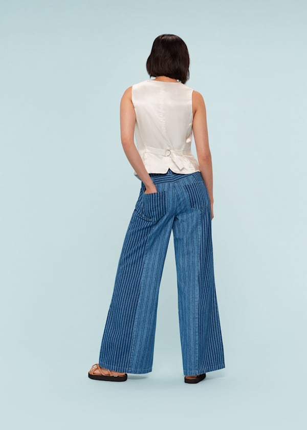 Denim Patchwork Vertical Stripe Jean