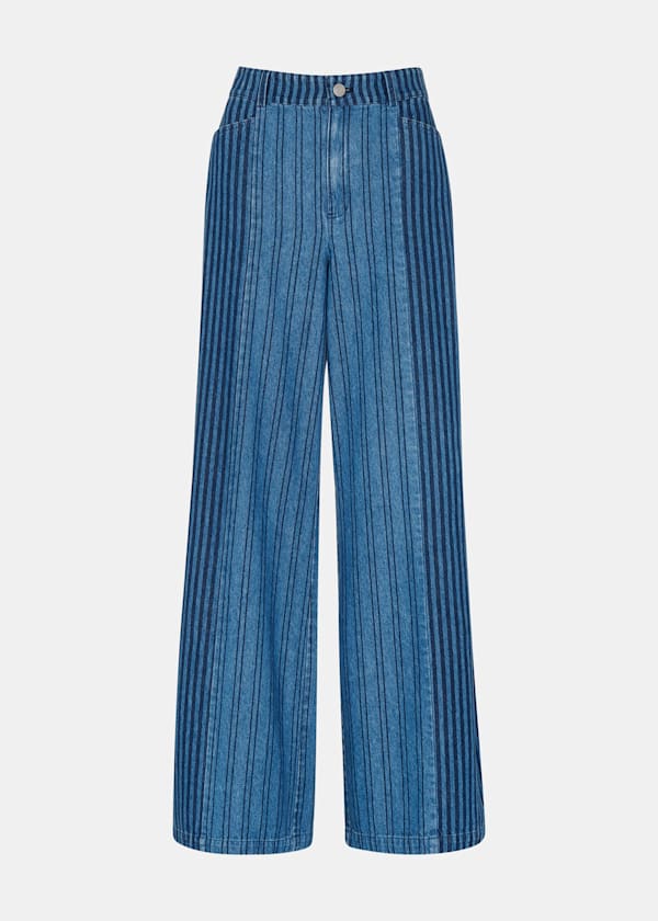 Denim Patchwork Vertical Stripe Jean