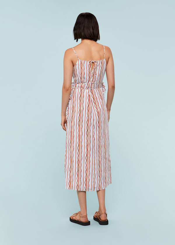 Multicolour Wiggle Stripe Tie Detail Dress