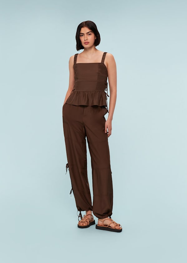 Chocolate Tie Side Shirred Top