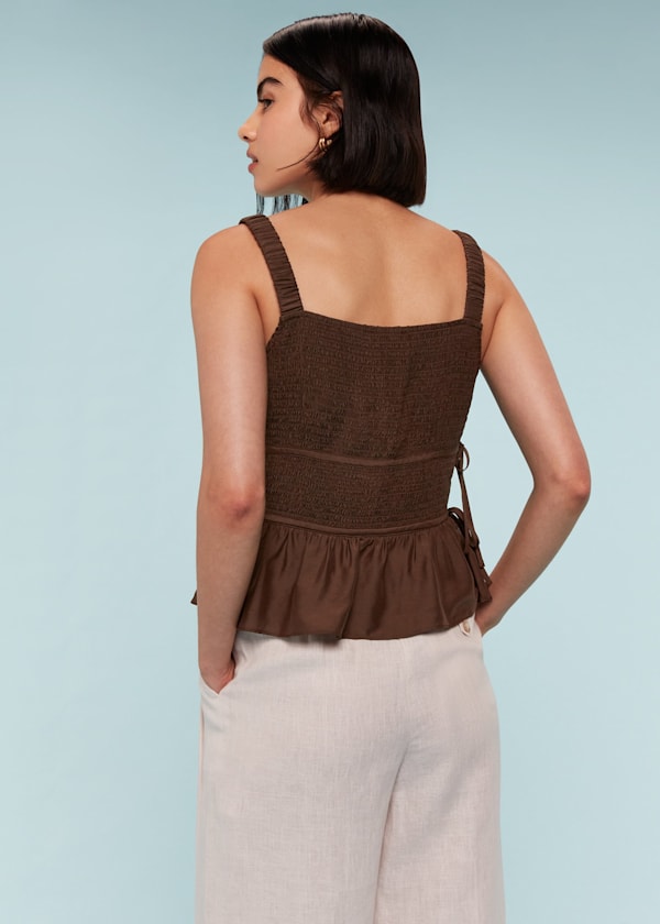 Chocolate Tie Side Shirred Top