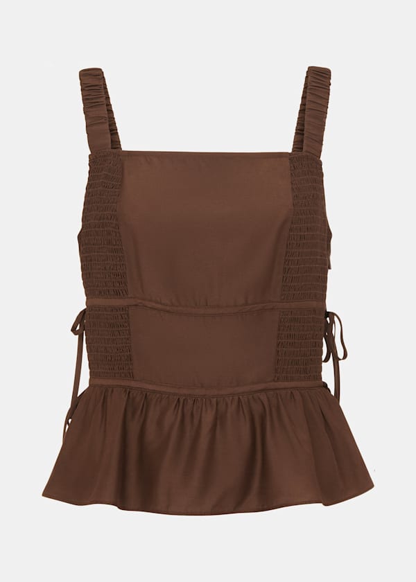 Chocolate Tie Side Shirred Top