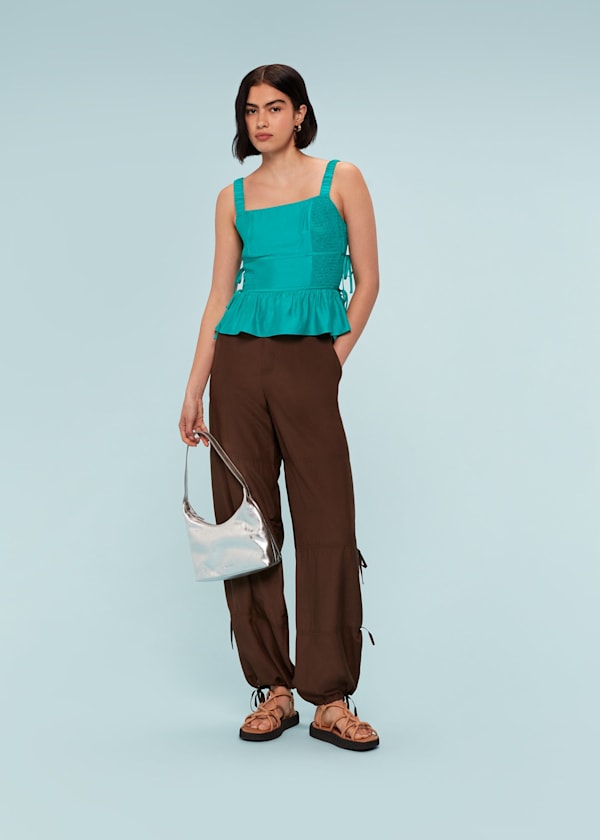 Turquoise Tie Side Shirred Top