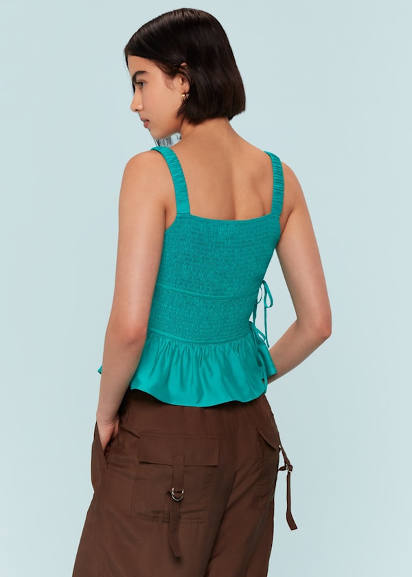 Turquoise Tie Side Shirred Top