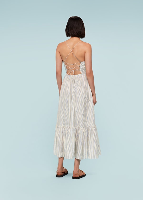 Blue Pastel Stripe Silk Mix Dress