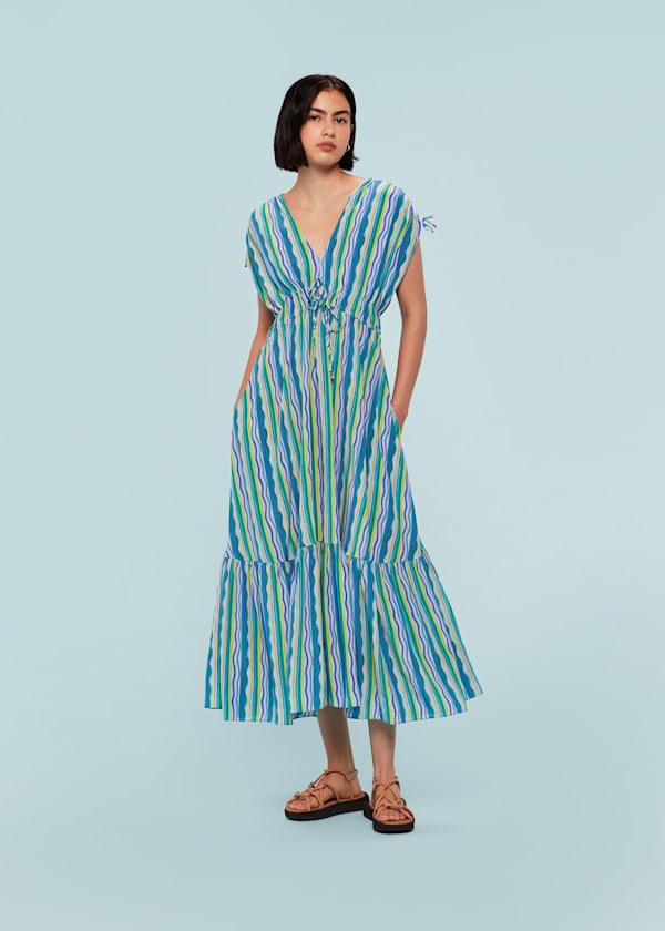 Multicolour Wiggle Stripe Silk Dress