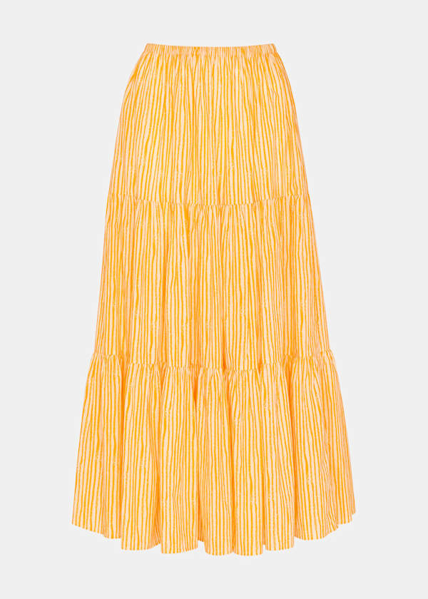 Yellow Chalk Stripe Tiered Skirt