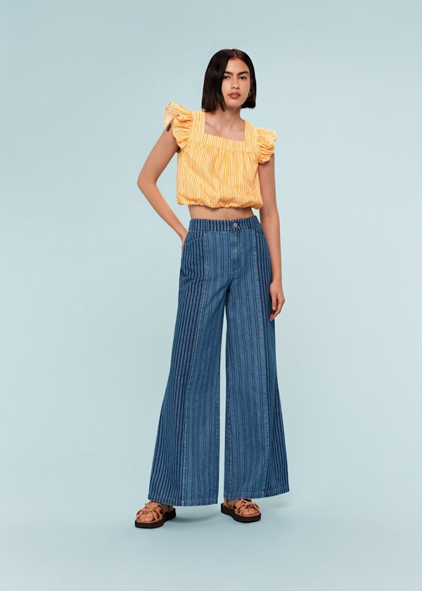 Yellow Chalk Stripe Print Top