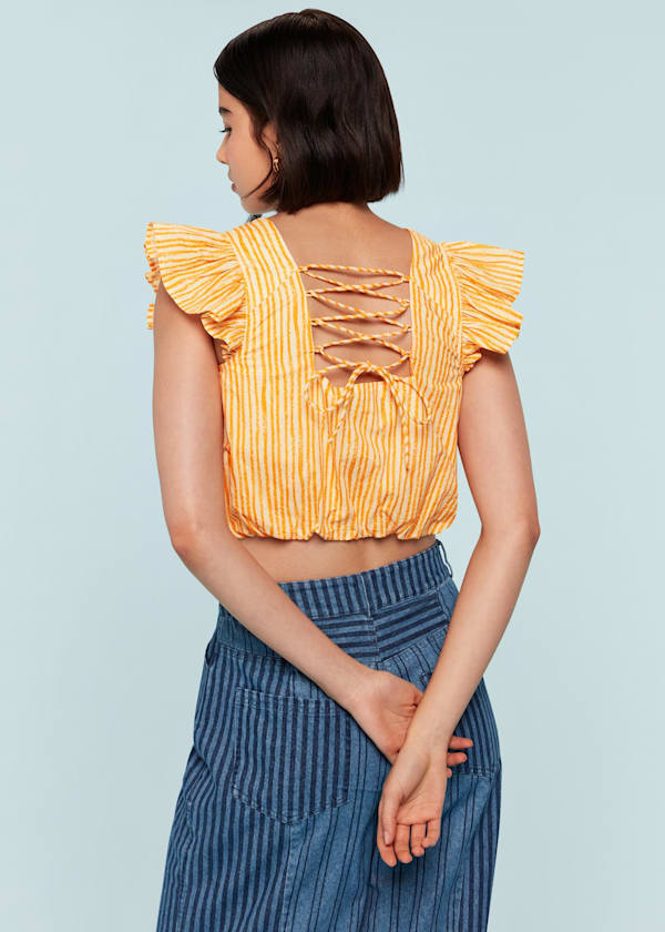 Yellow Chalk Stripe Print Top