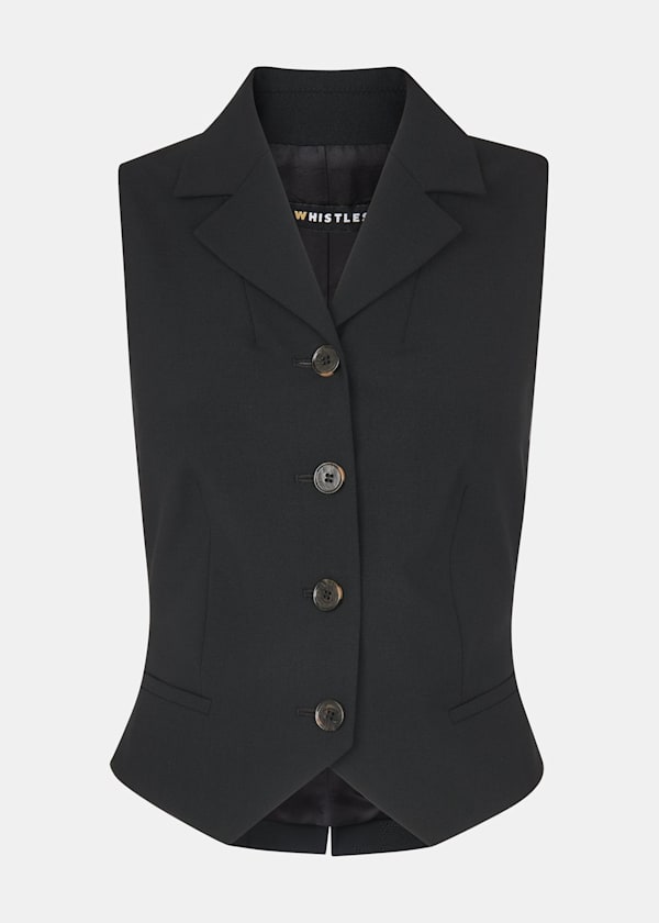 Black Sia Wool Blend Waistcoat