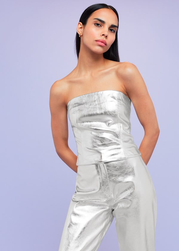 Silver Cosmo Leather Bandeau Top