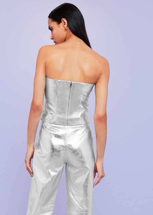 Silver Cosmo Leather Bandeau Top