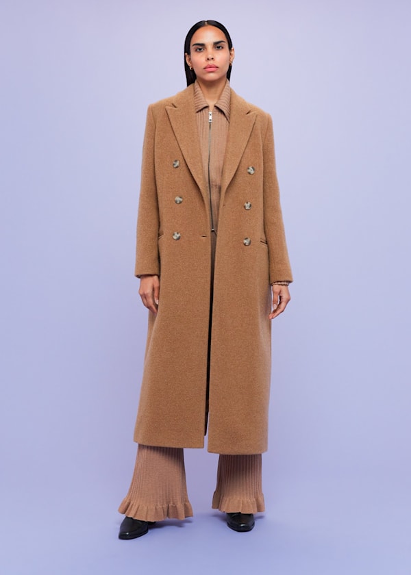 Camel Textured Wool Blend Coat