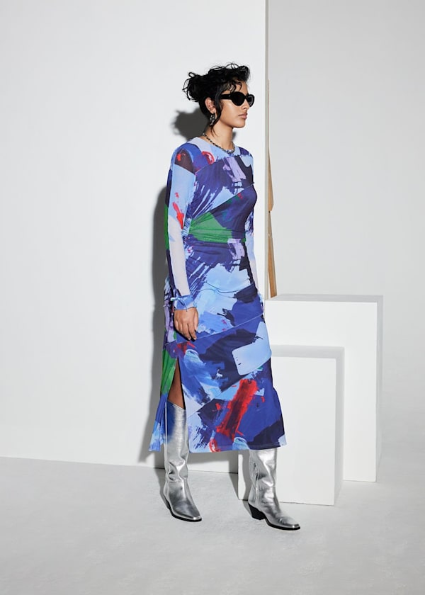 Multicolour Brushmark Seam Detail Dress